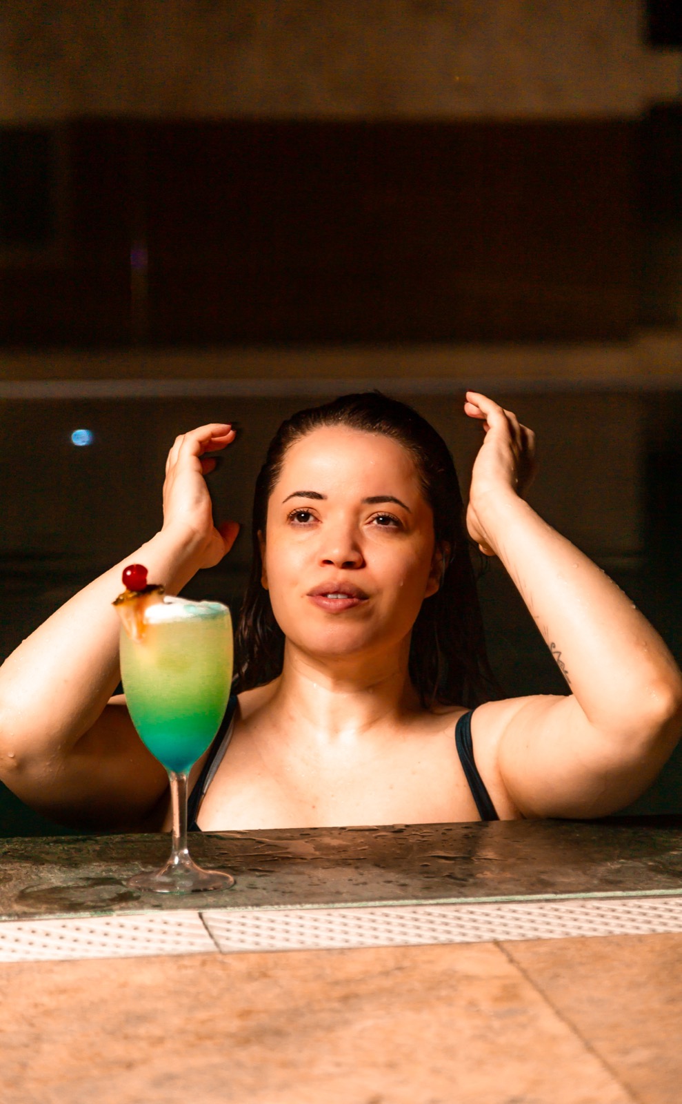 Night spa moment overlooking city lights